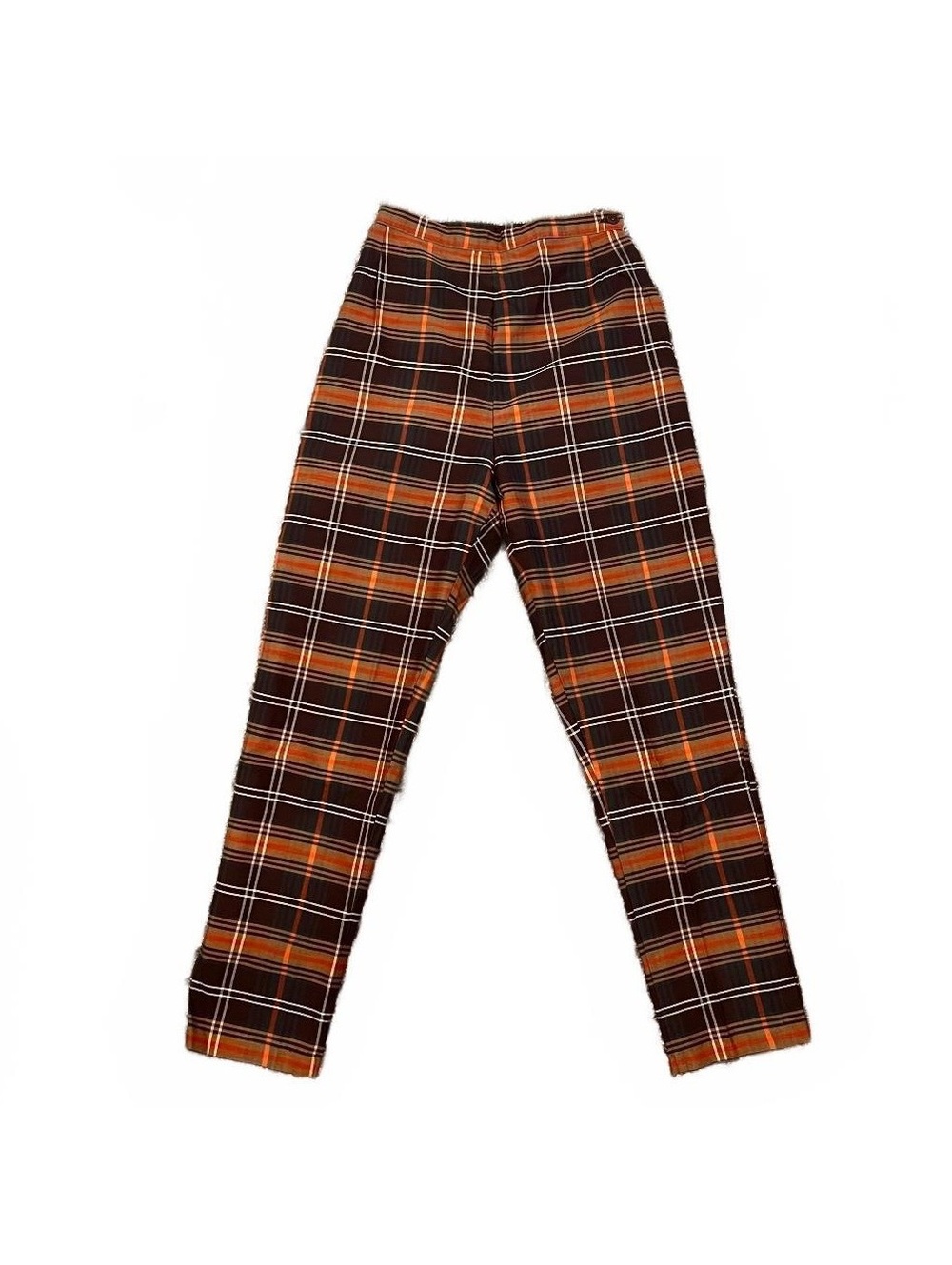1960’s Brown Orange Plaid High Waist Cigarette Pants Retro Preppy Academia